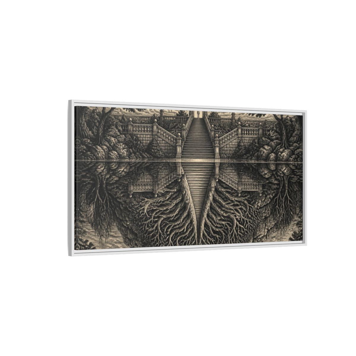 Side Mockup 3. Staircase Illusion shown as framed canvas print