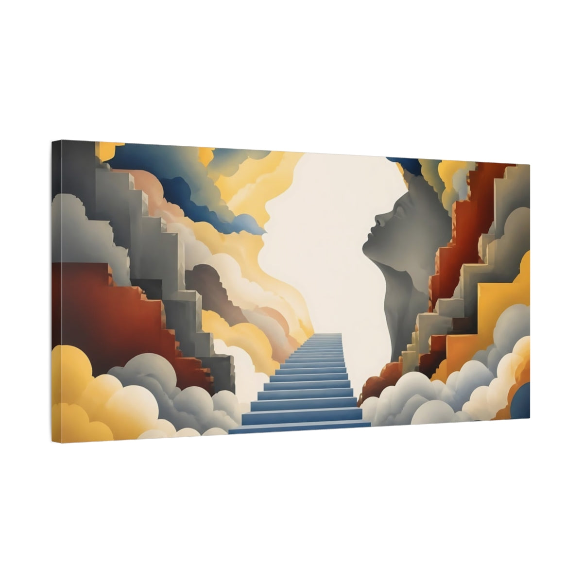 Side Mockup 1. Staircase Through Clouds shown as canvas print