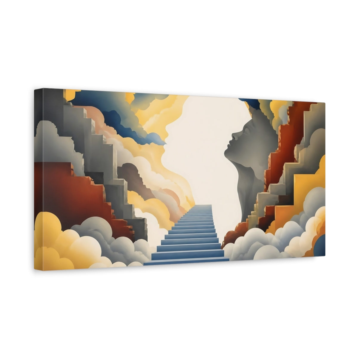 Side Mockup 3. Staircase Through Clouds shown as canvas print