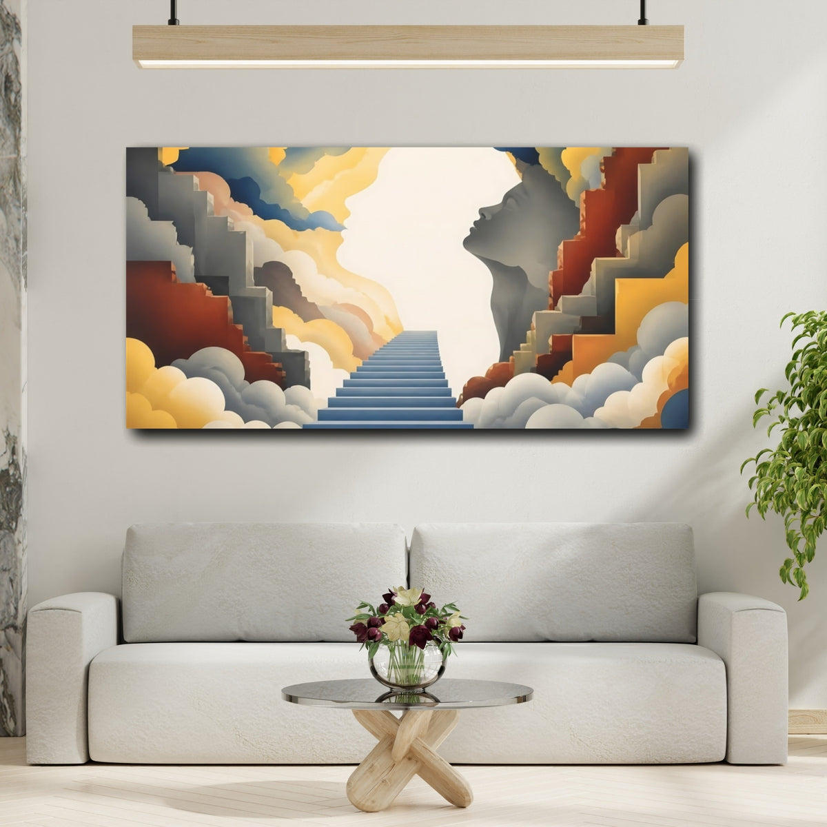 Mockup 2. Staircase Through Clouds shown as canvas print