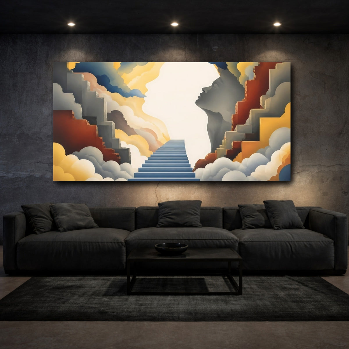 Mockup 3. Staircase Through Clouds shown as canvas print