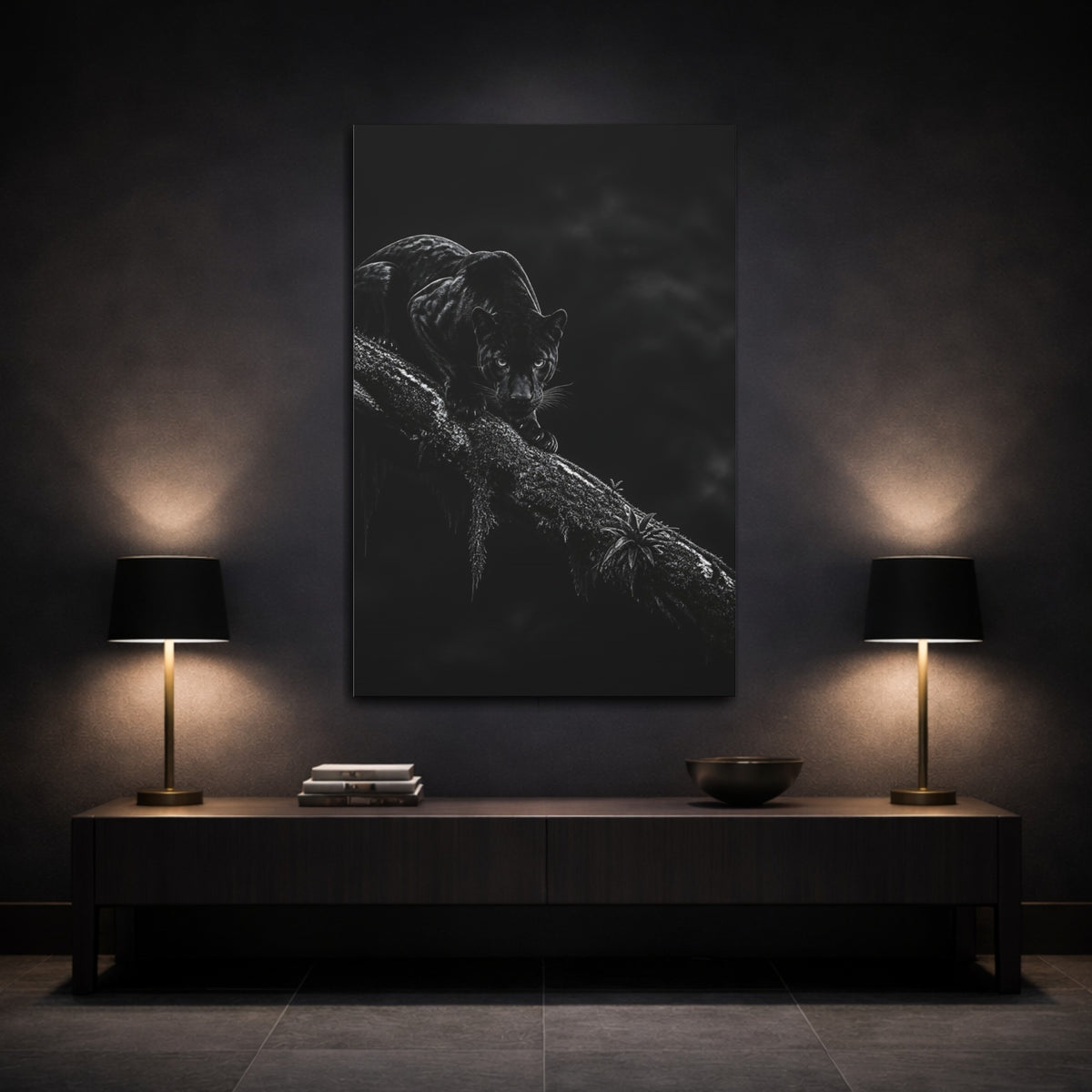 Mockup 3. Stalking Black Panther shown as canvas print