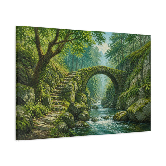 Main Mockup. Stone Bridge Landscape shown as canvas print