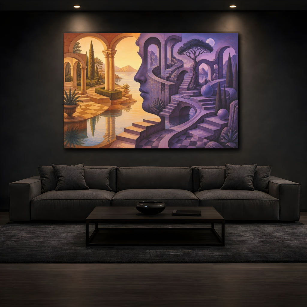 Mockup 3. Stone Face Illusion shown as canvas print