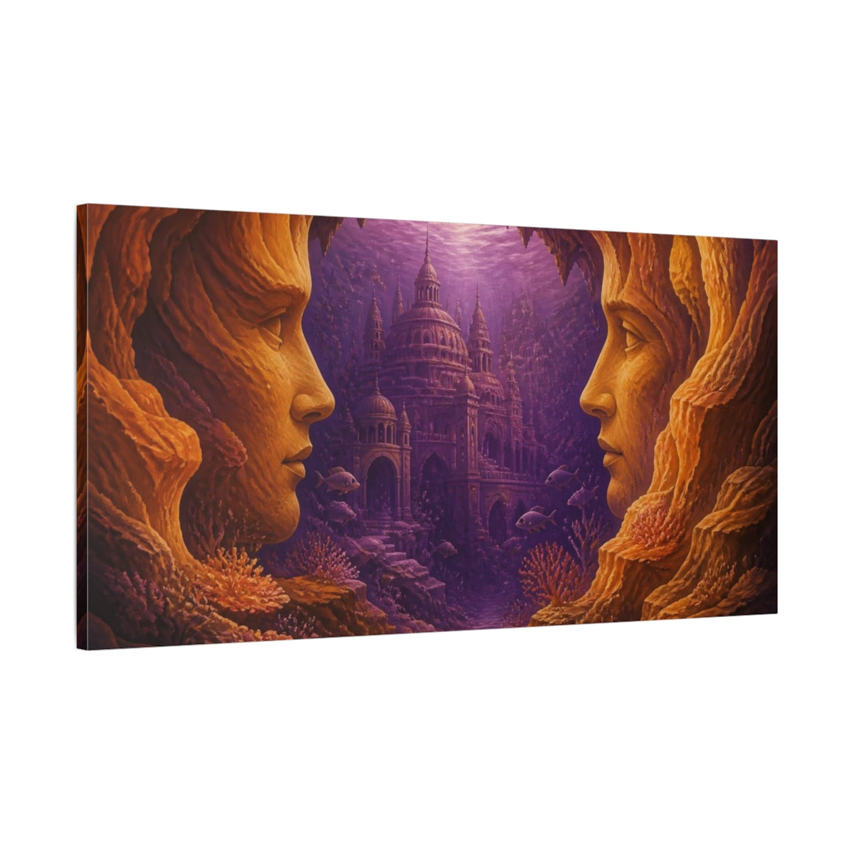 Main Mockup. Stone Faces Illusion shown as canvas print