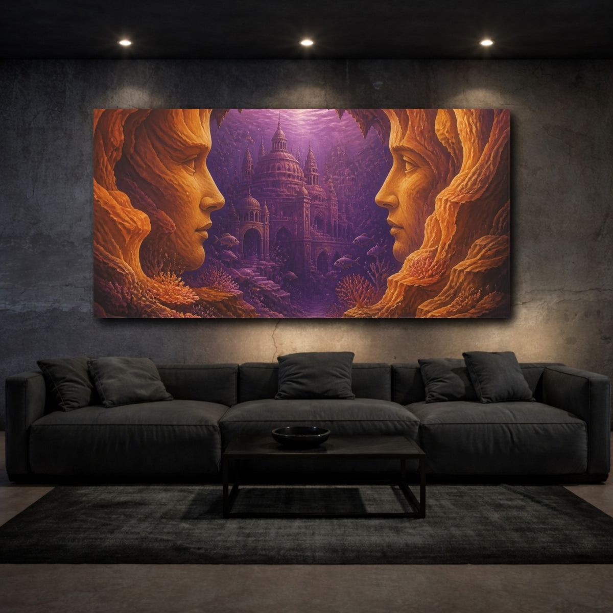 Mockup 3. Stone Faces Illusion shown as canvas print