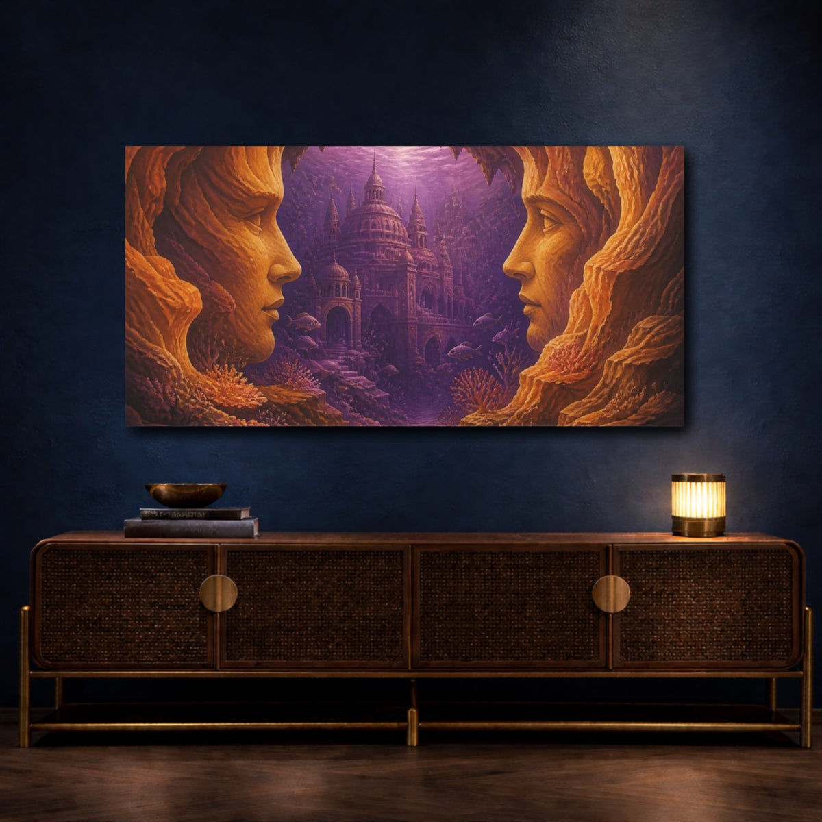 Mockup 4. Stone Faces Illusion shown as canvas print
