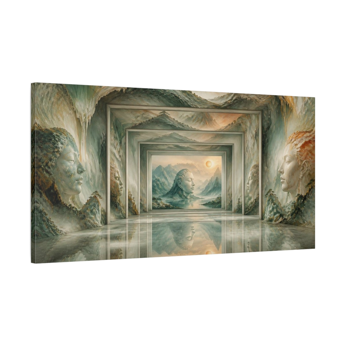 Main Mockup. Stone Head Illusion shown as canvas print