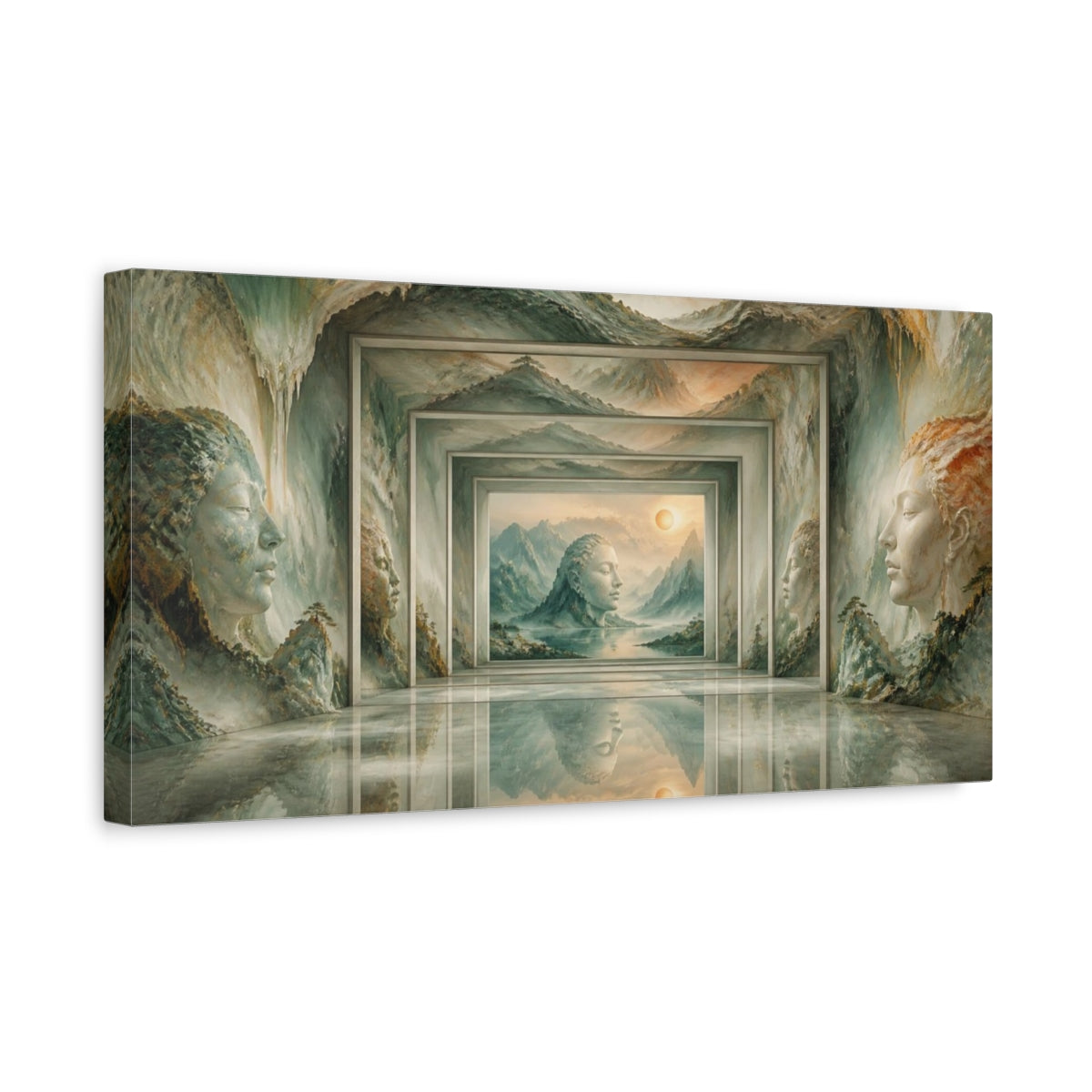 Side Mockup 3. Stone Head Illusion shown as canvas print