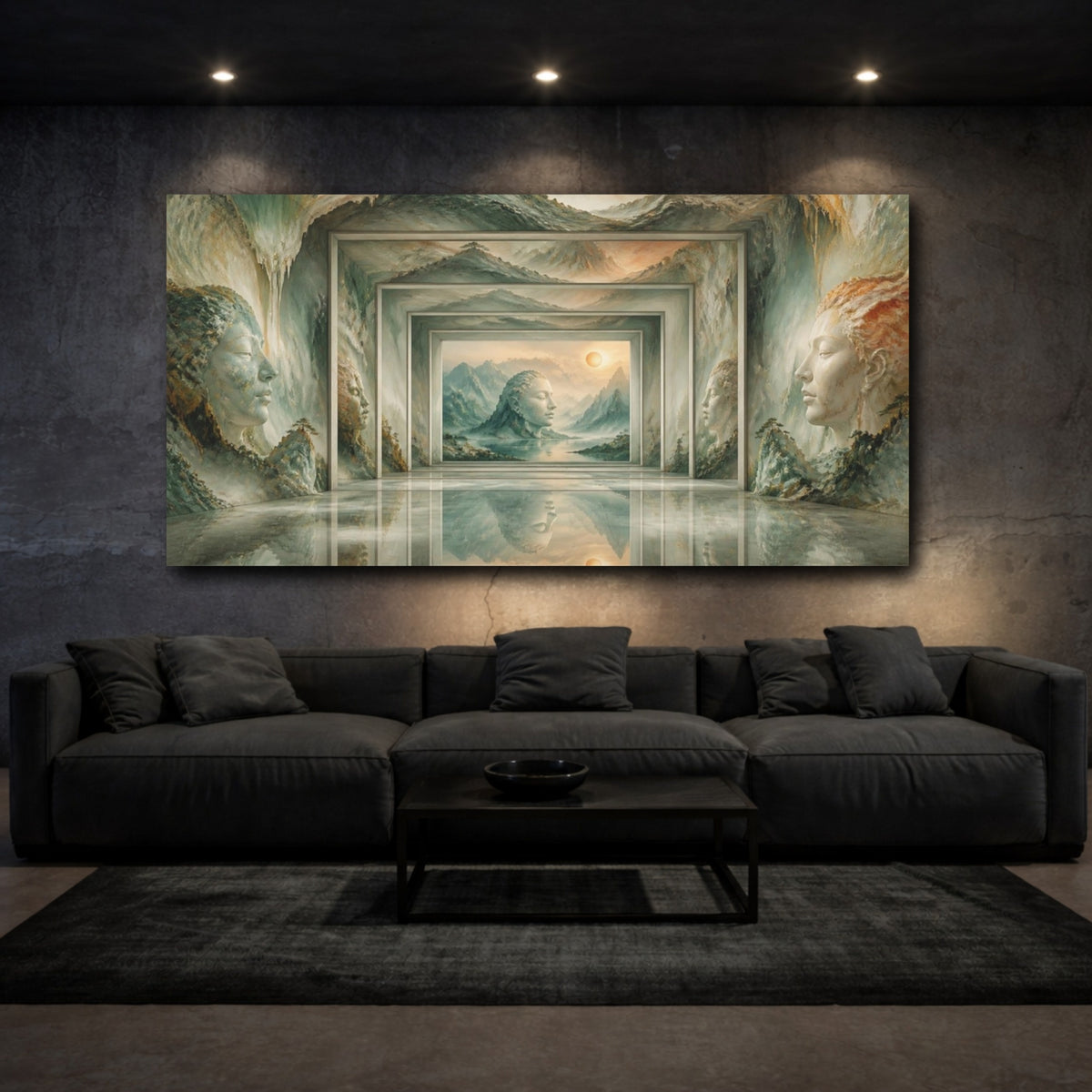 Mockup 3. Stone Head Illusion shown as canvas print