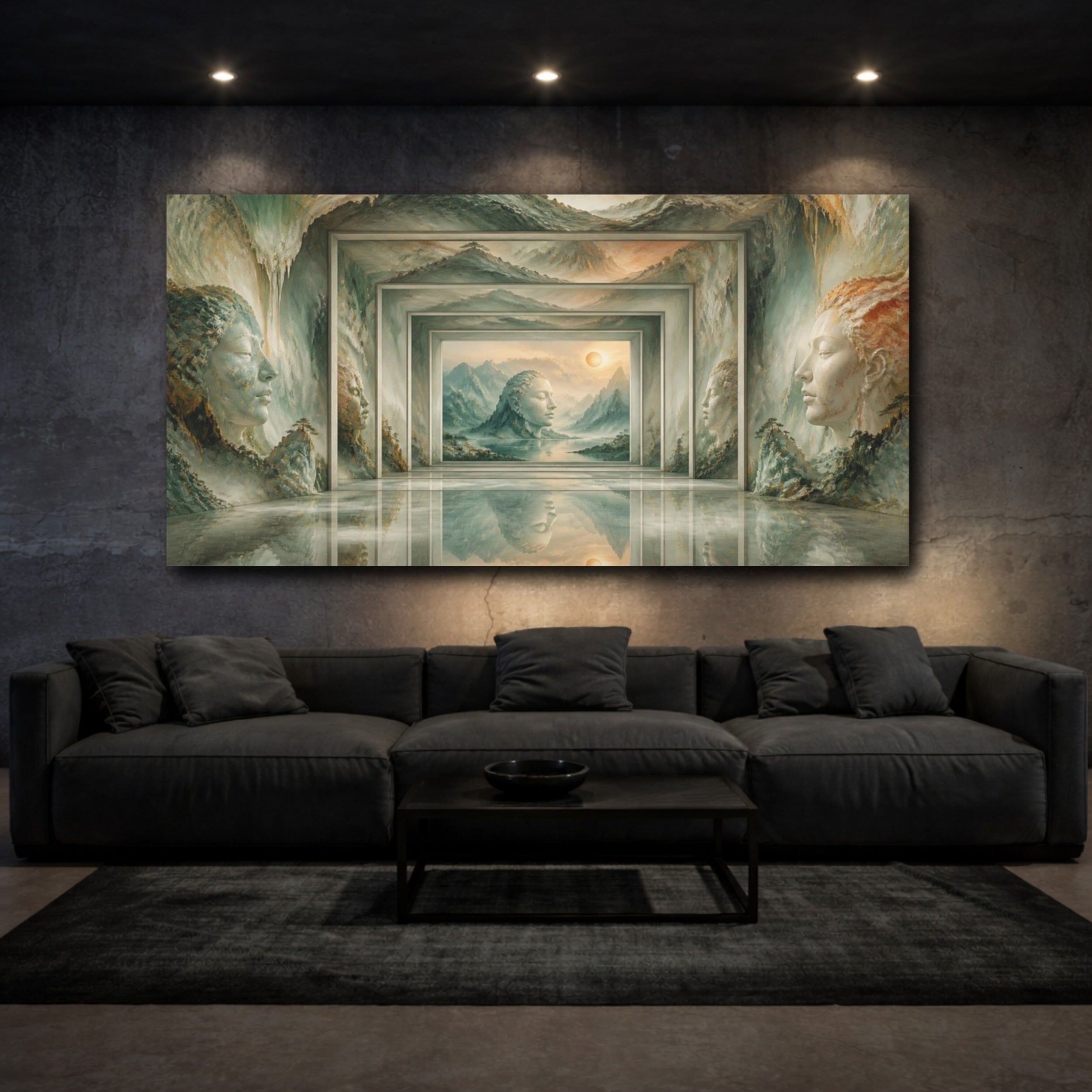 Mockup 3. Stone Head Illusion shown as canvas print