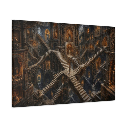 Main Mockup. Stone Labyrinth Stairways shown as canvas print