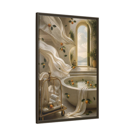 Main Mockup. Stone Tub Citrus Escape shown as framed canvas print