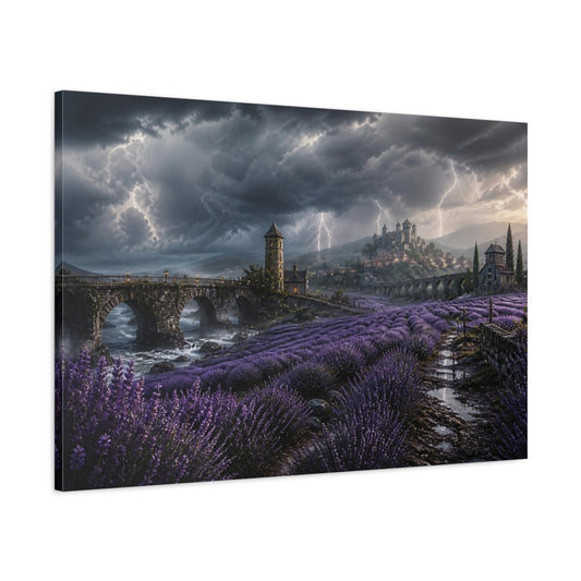 Main Mockup. Storm Over Lavender Fields shown as canvas print