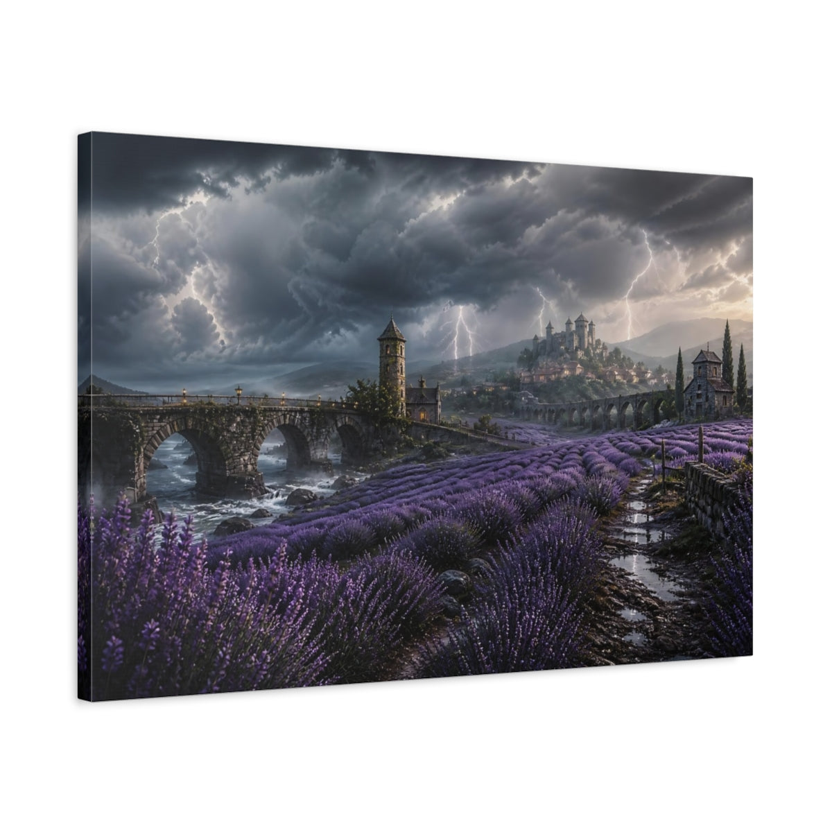 Side Mockup 2. Storm Over Lavender Fields shown as canvas print