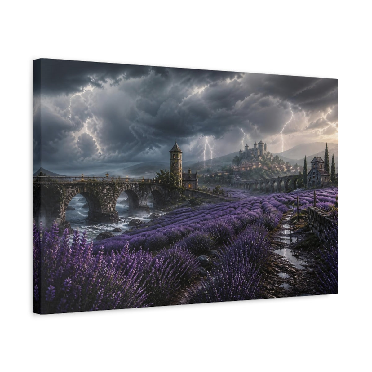 Side Mockup 3. Storm Over Lavender Fields shown as canvas print