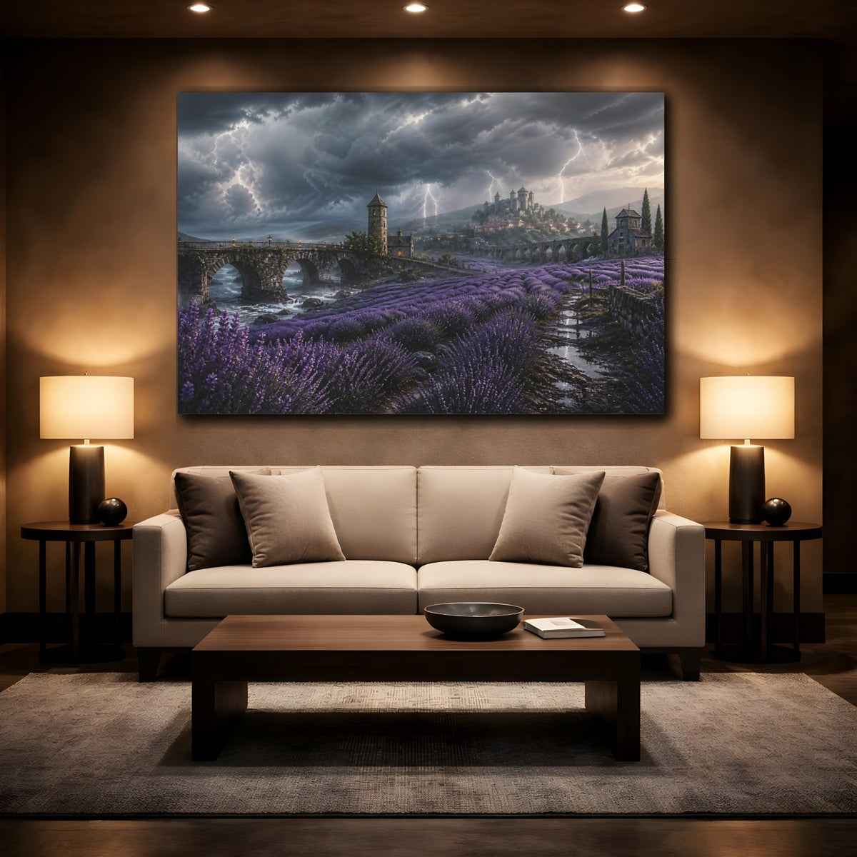 Mockup 2. Storm Over Lavender Fields shown as canvas print