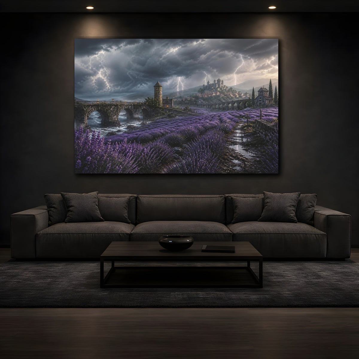 Mockup 3. Storm Over Lavender Fields shown as canvas print