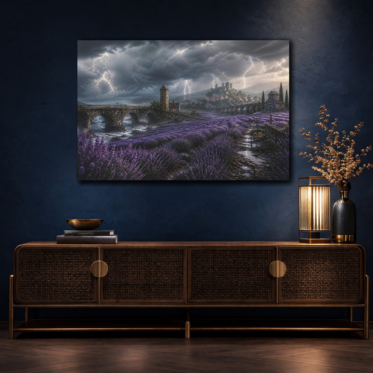 Mockup 4. Storm Over Lavender Fields shown as canvas print