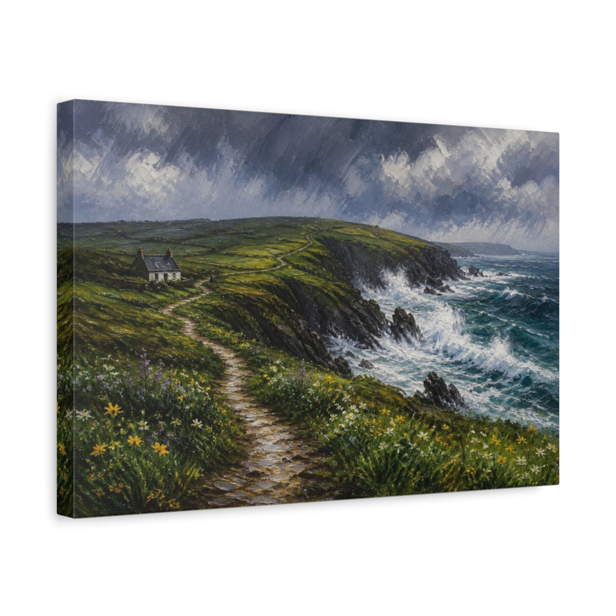 Side Mockup 4. Stormy Coastal Landscape shown as canvas print