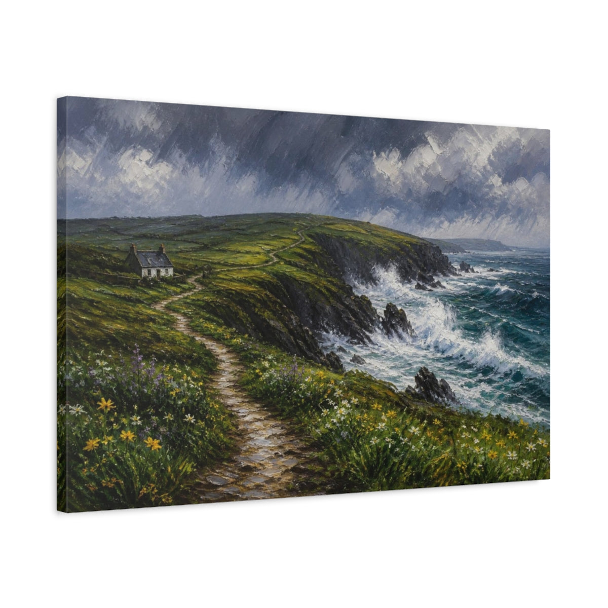 Side Mockup 2. Stormy Coastal Landscape shown as canvas print