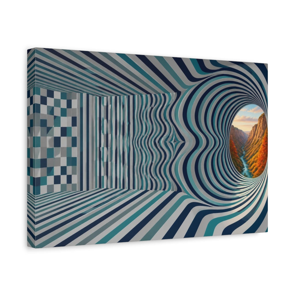 Side Mockup 4. Striped Tunnel Illusion shown as canvas print