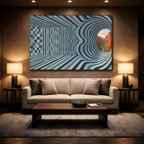 Mockup 2. Striped Tunnel Illusion shown as canvas print