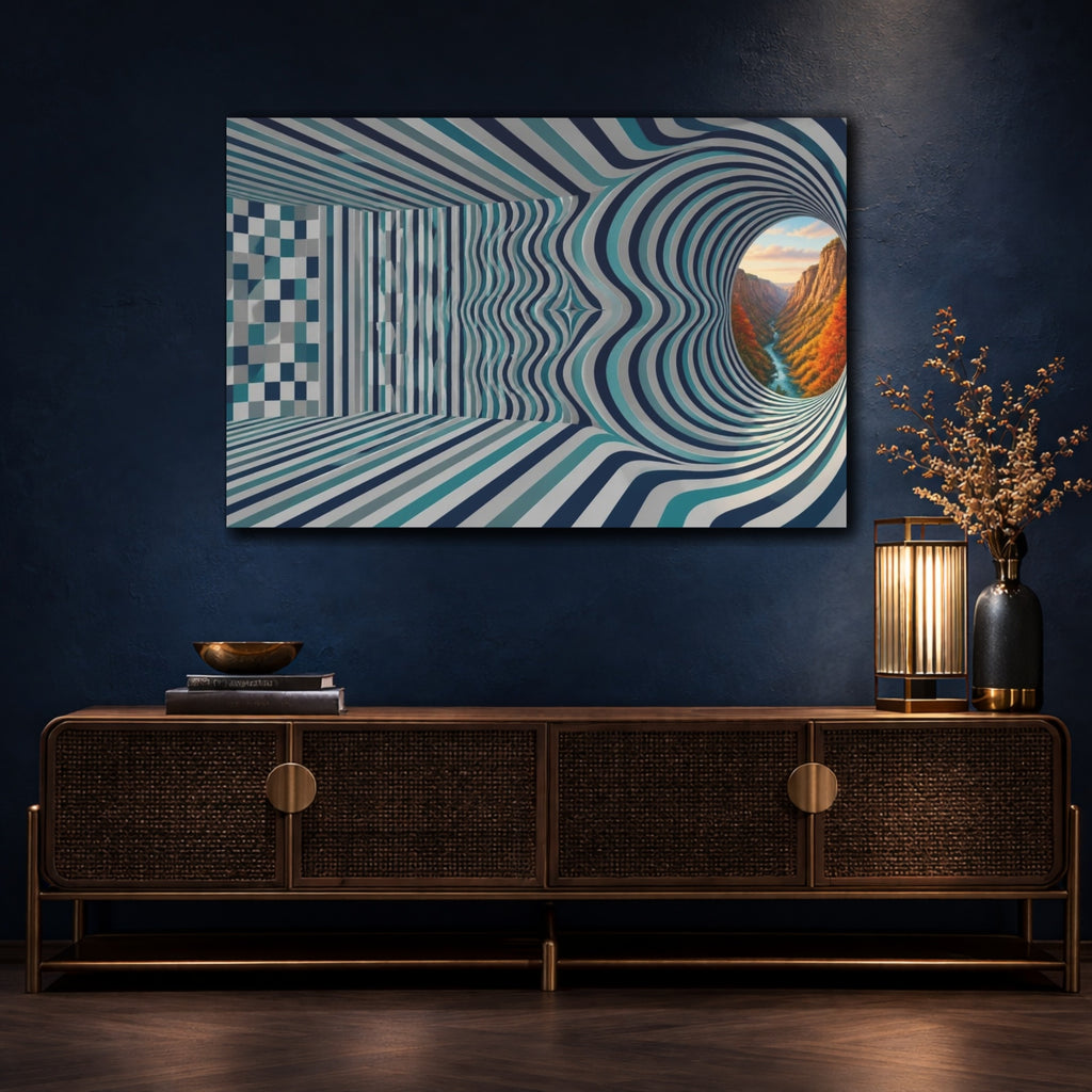 Mockup 4. Striped Tunnel Illusion shown as canvas print
