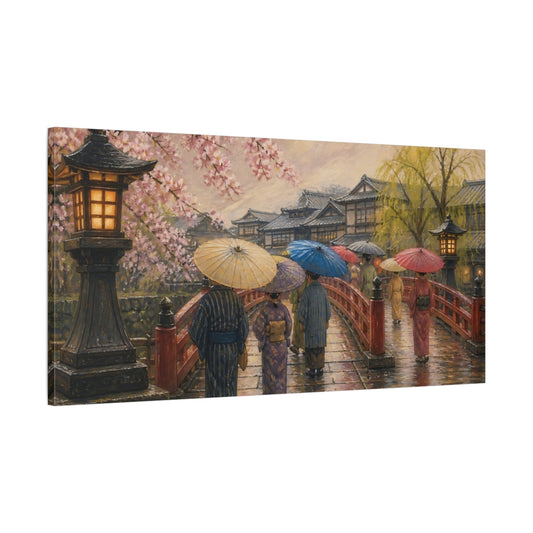 Main Mockup. Stroll On Red Bridge shown as canvas print
