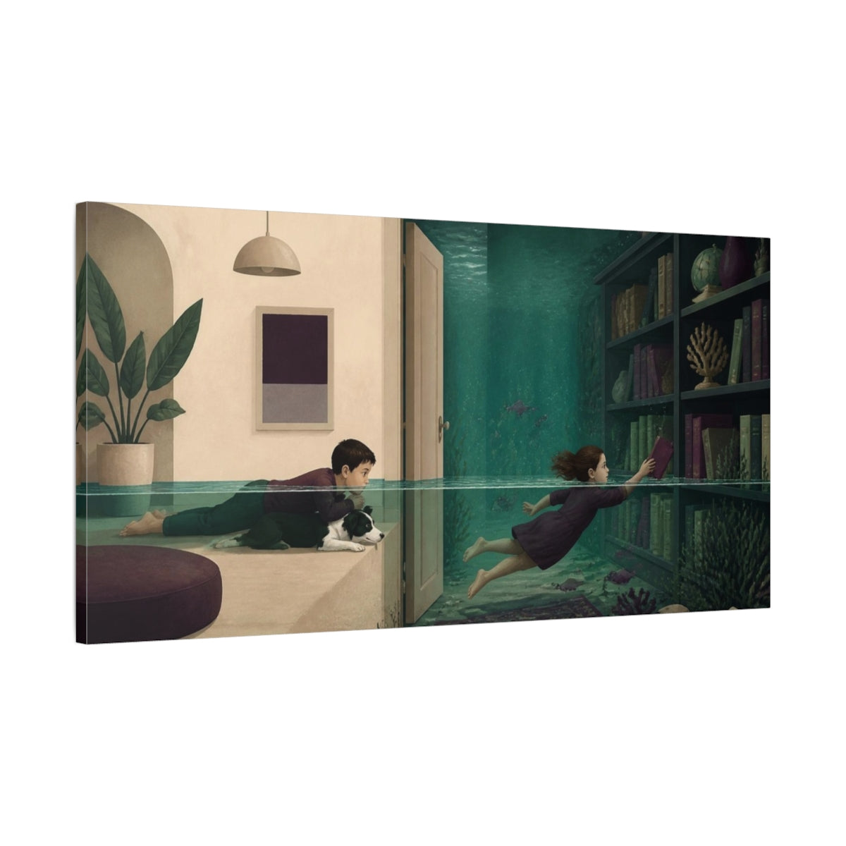 Main Mockup. Submerged Library Illusion shown as canvas print