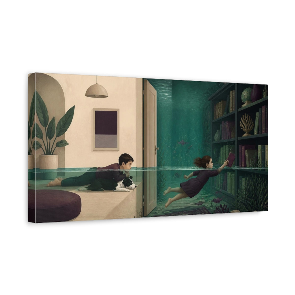Side Mockup 3. Submerged Library Illusion shown as canvas print