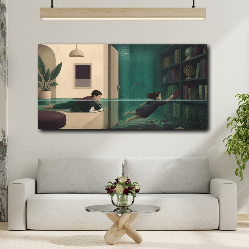 Mockup 2. Submerged Library Illusion shown as canvas print
