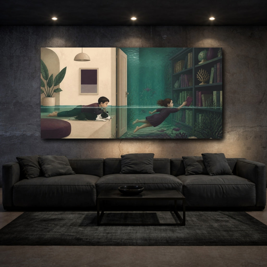 Mockup 3. Submerged Library Illusion shown as canvas print