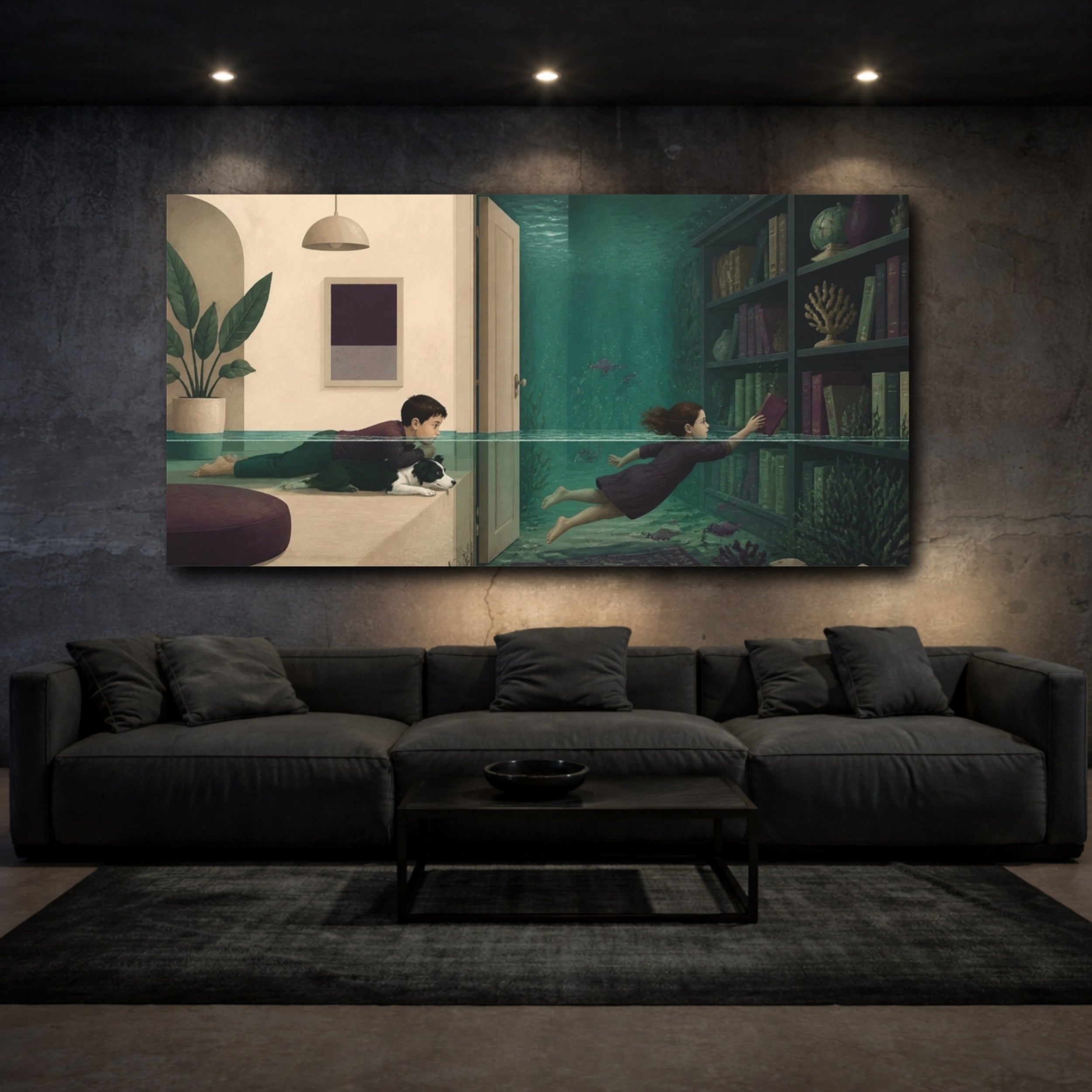 Mockup 3. Submerged Library Illusion shown as canvas print