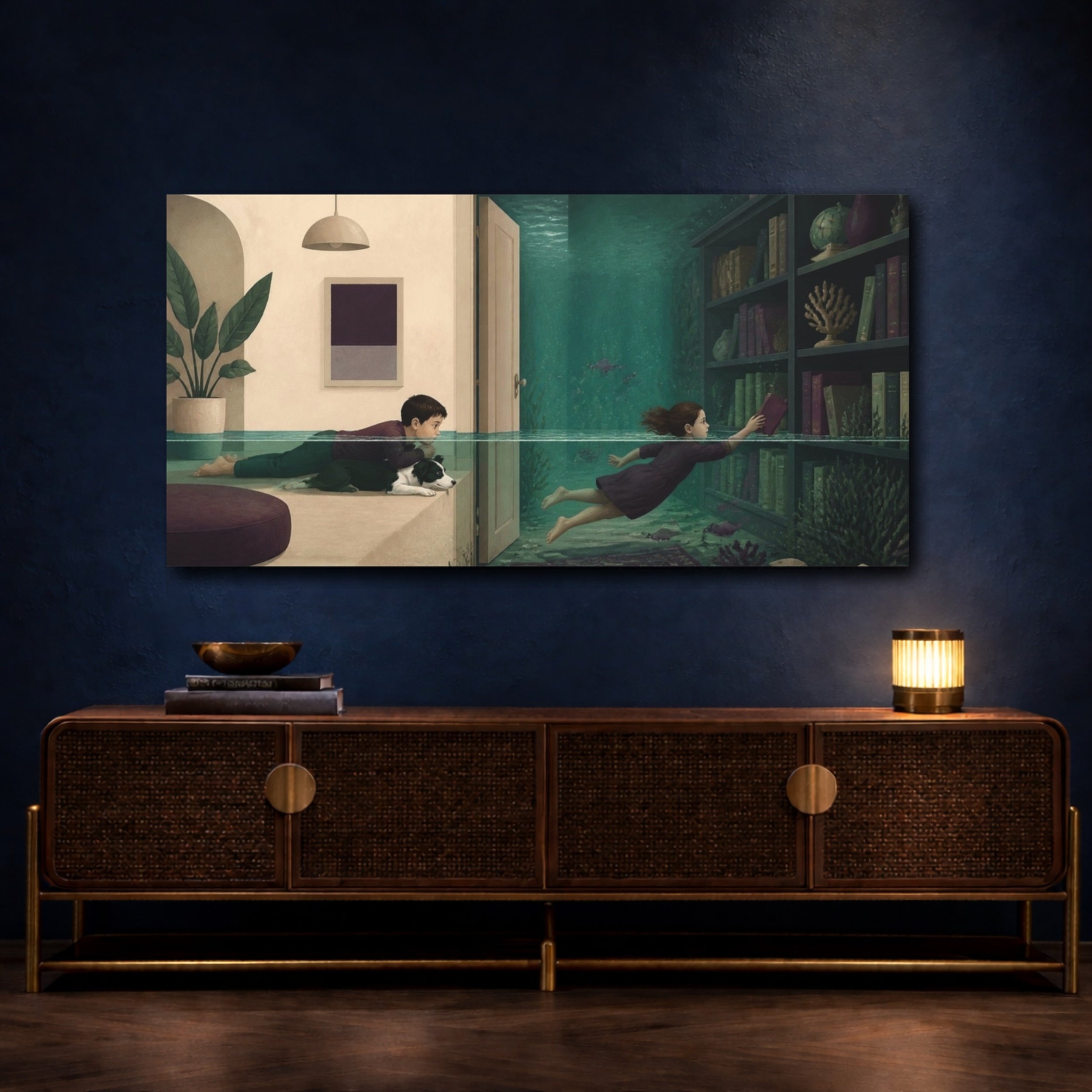 Mockup 4. Submerged Library Illusion shown as canvas print