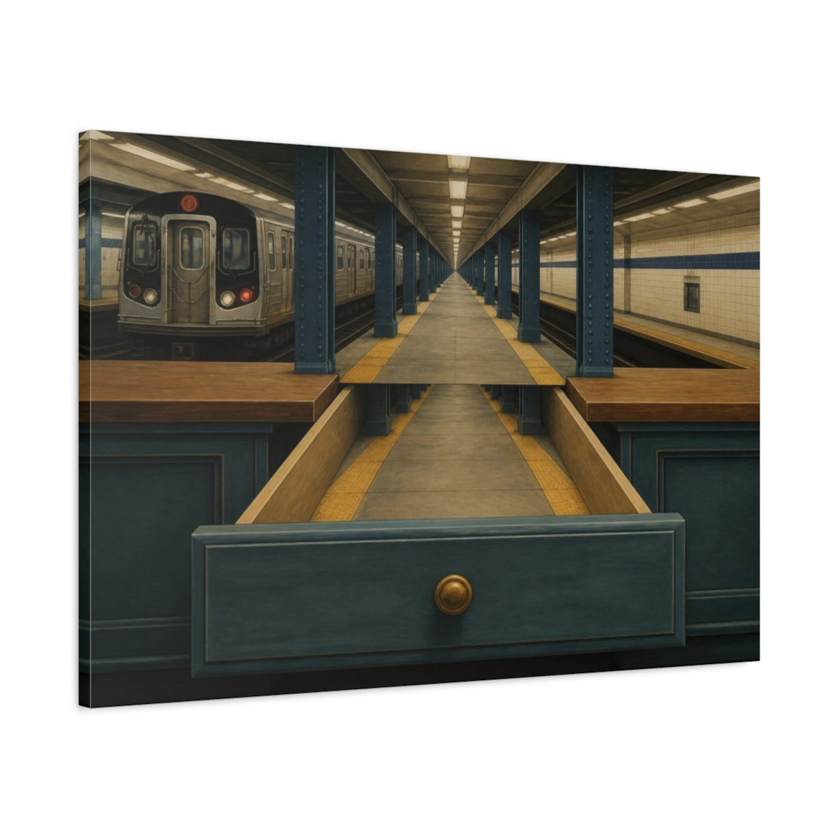 Main Mockup. Subway Drawer Illusion shown as canvas print