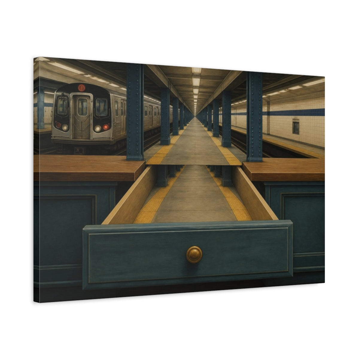 Side Mockup 2. Subway Drawer Illusion shown as canvas print