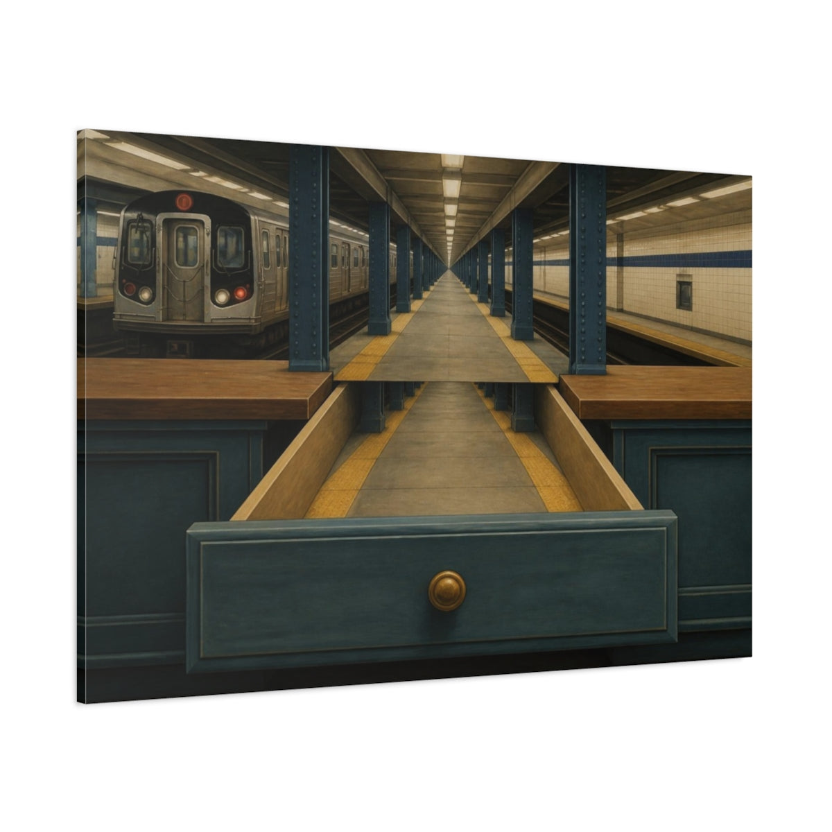Side Mockup 1. Subway Drawer Illusion shown as canvas print