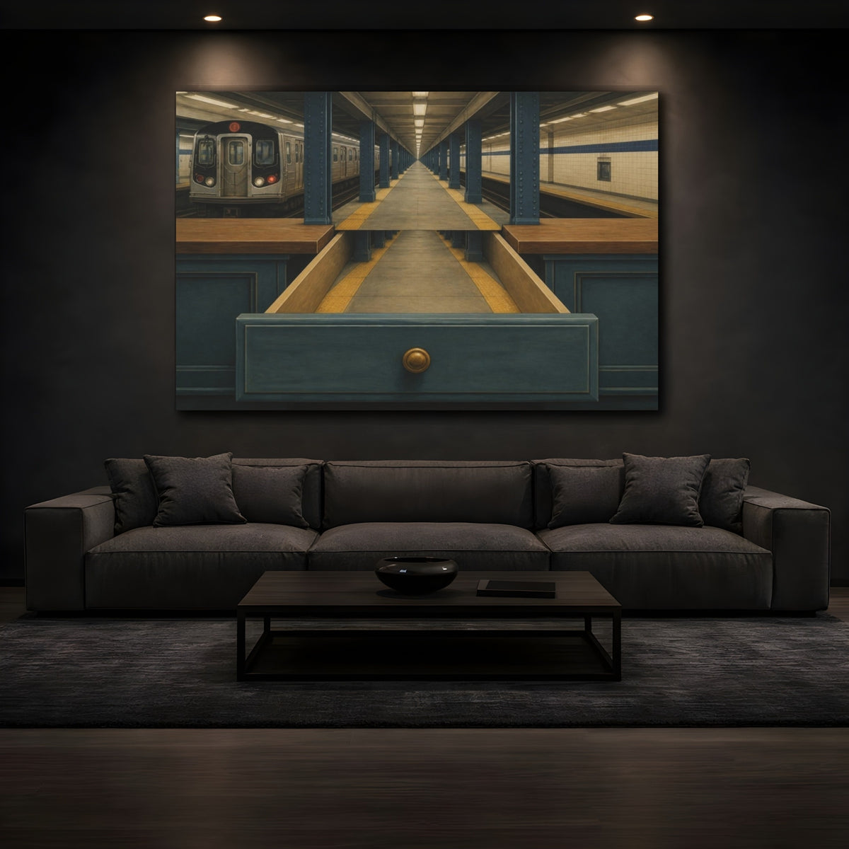 Mockup 3. Subway Drawer Illusion shown as canvas print