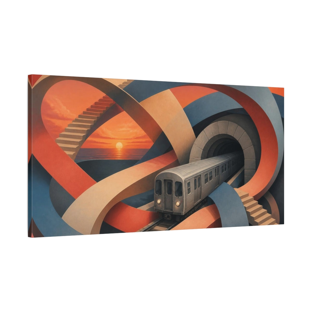 Main Mockup. Subway Illusion At Sunset shown as canvas print