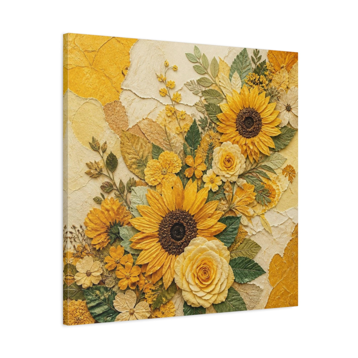 Side Mockup 3. Sunflower Floral Bouquet shown as canvas print