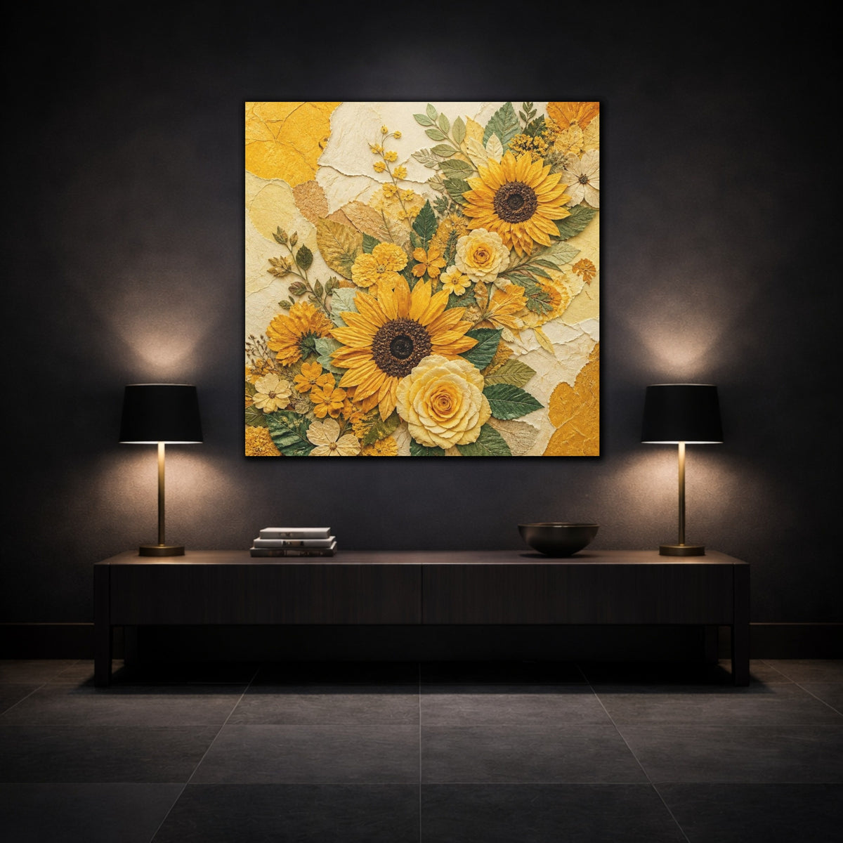 Mockup 3. Sunflower Floral Bouquet shown as canvas print