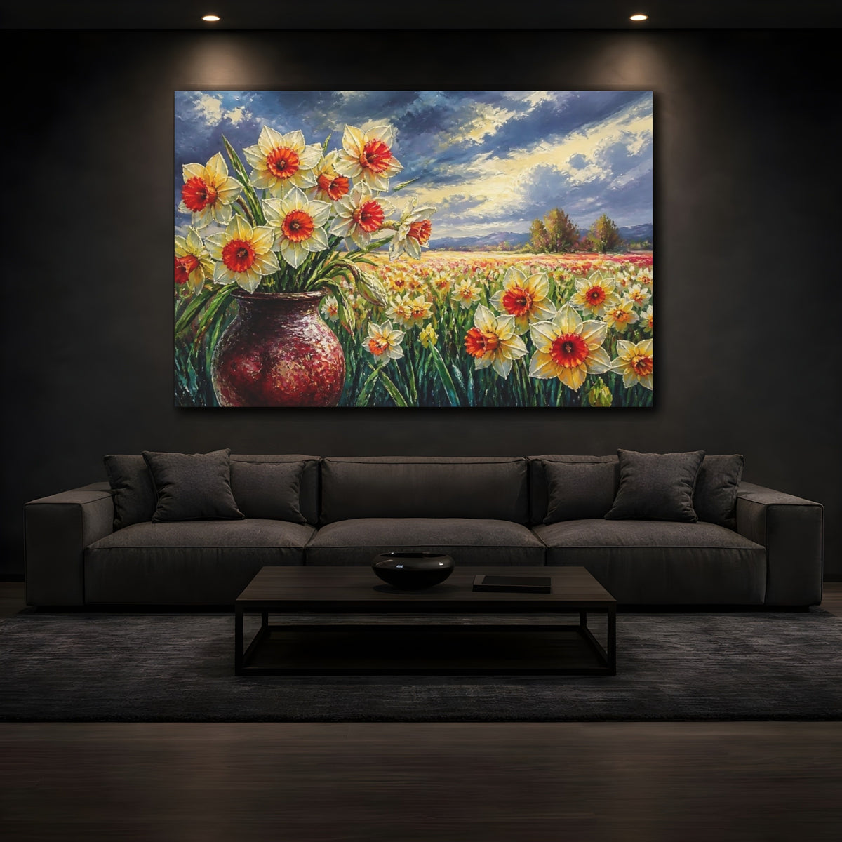 Mockup 3. Sunlit Daffodil Bouquet shown as canvas print
