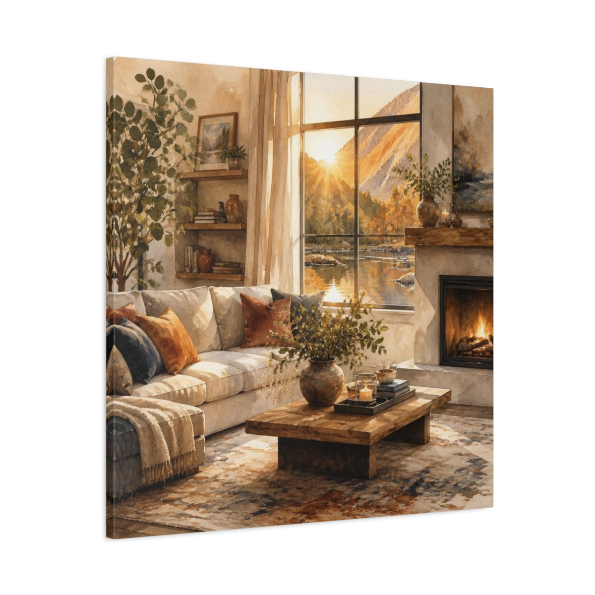 Main Mockup. Sunlit Living Room Sofa shown as canvas print
