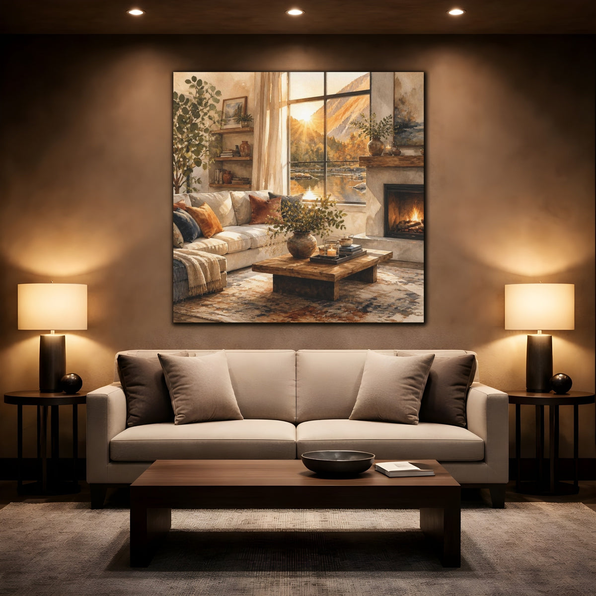 Mockup 2. Sunlit Living Room Sofa shown as canvas print
