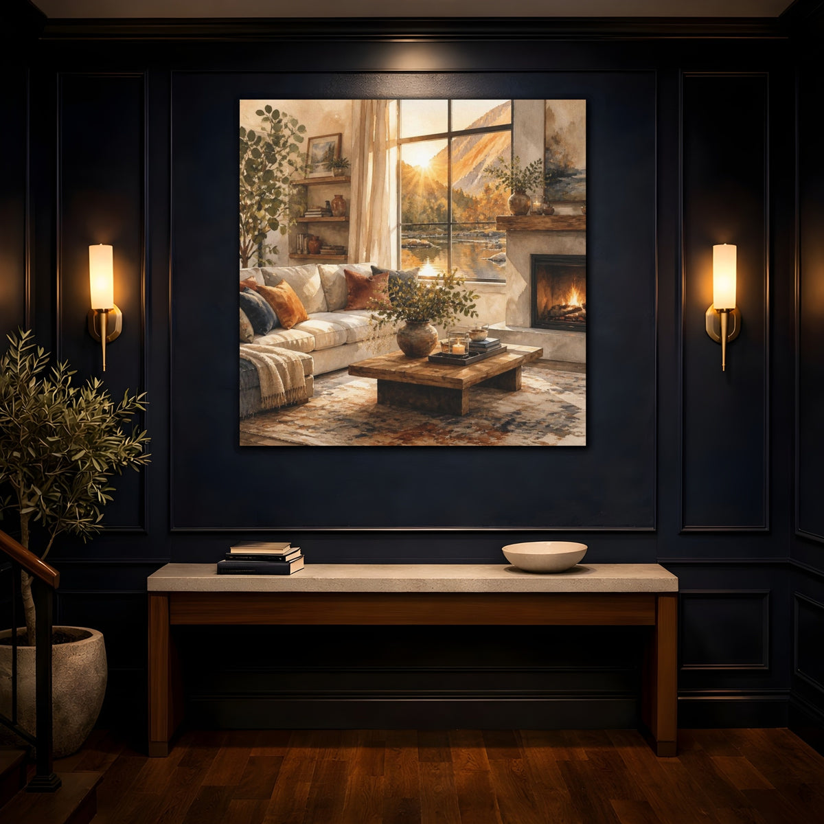 Mockup 4. Sunlit Living Room Sofa shown as canvas print