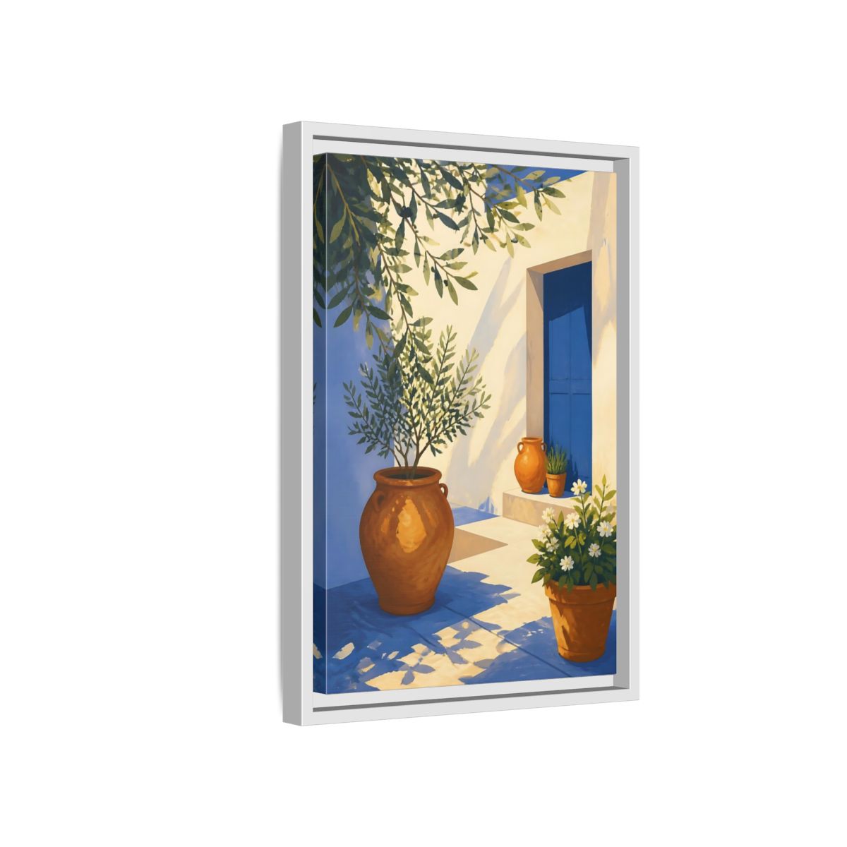Side Mockup 4. Sunlit Potted Plants shown as framed canvas print