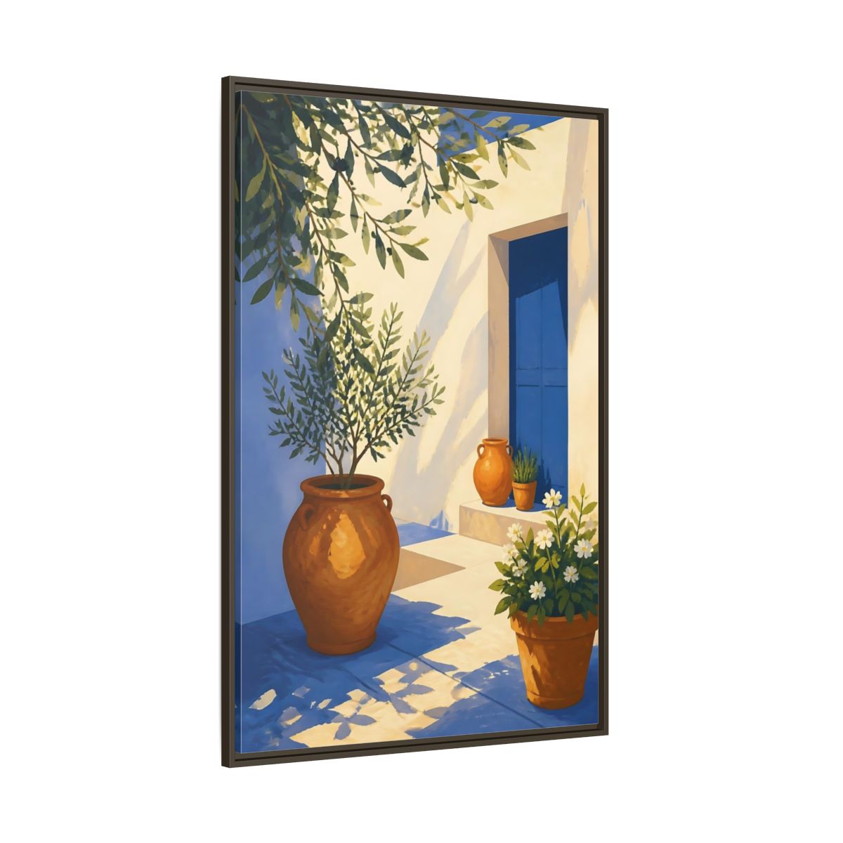 Side Mockup 8. Sunlit Potted Plants shown as framed canvas print