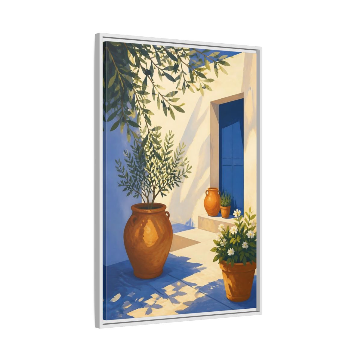 Side Mockup 9. Sunlit Potted Plants shown as framed canvas print
