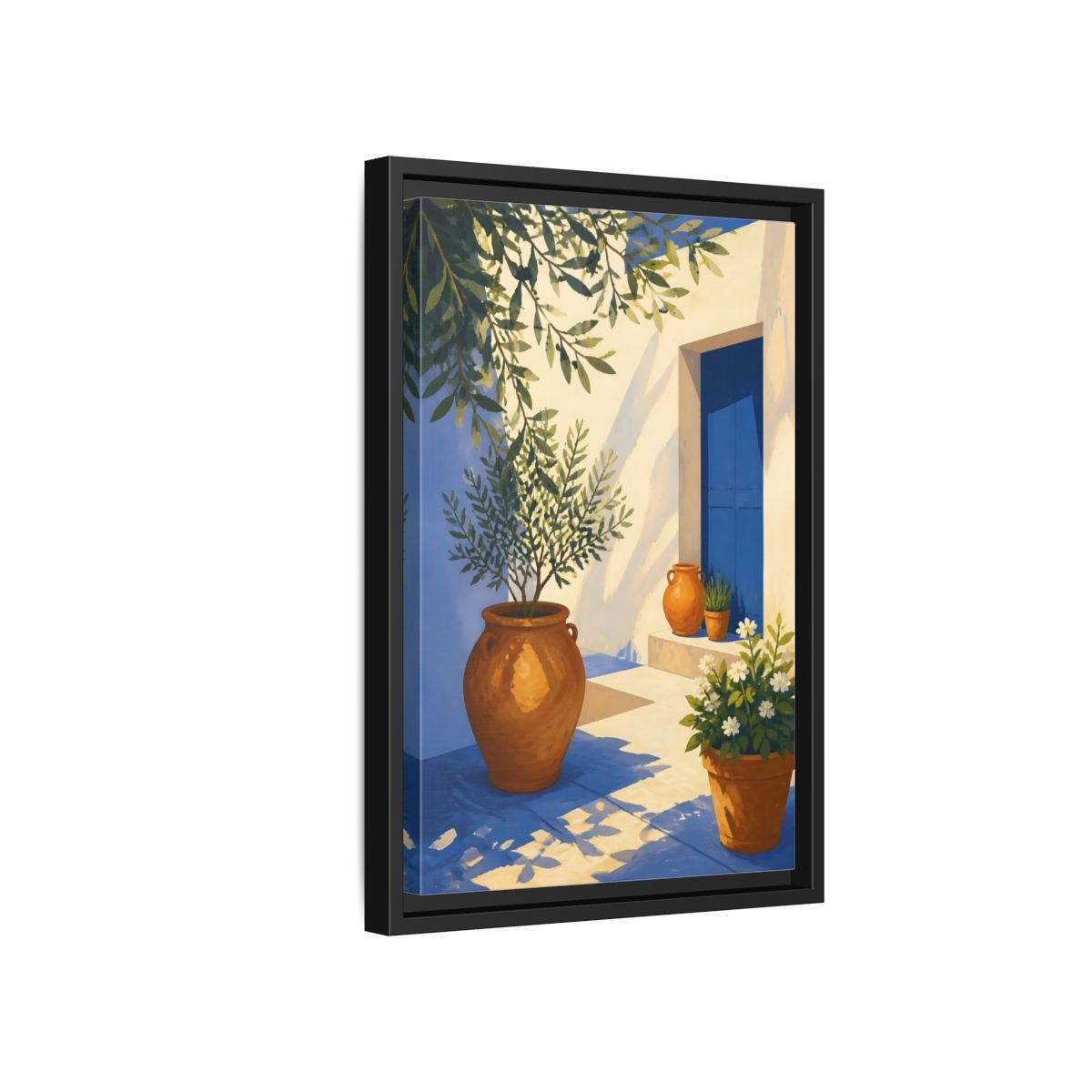 Side Mockup 6. Sunlit Potted Plants shown as framed canvas print